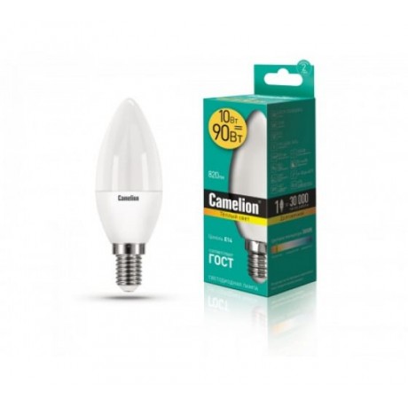 диодн/лампа   LED10 - С35/830/E14 Camelion (10 Вт,220В,свеча 90Вт)10478